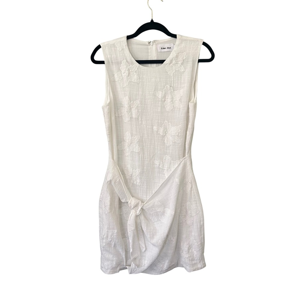 NWT Line + Dot White Floral Embroidered Mini Dress Womens Large with Tie Front